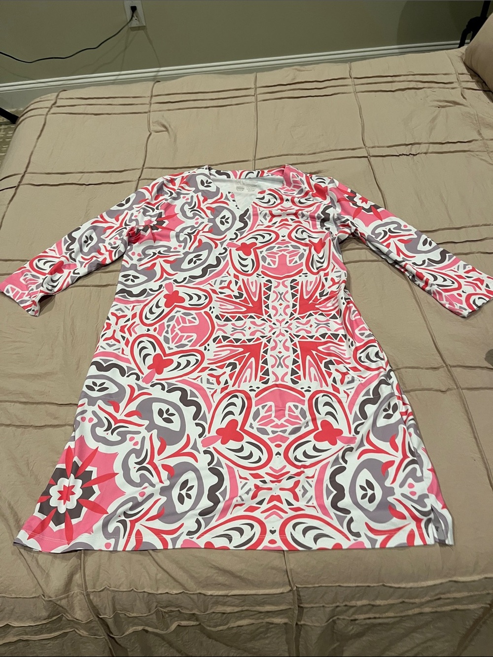 Stylish Pink & Gray Patterned Women's beach dress